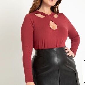 Eloquii Crossover Cutout Neckline Top in Burnt Russet Red 18/20